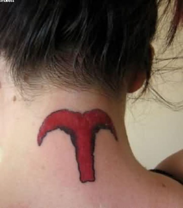 Pretty Red Aries Neck Tattoo