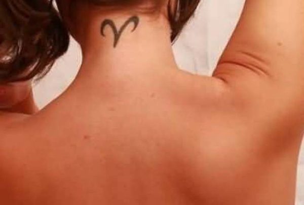 Simple Aries Neck Tattoo