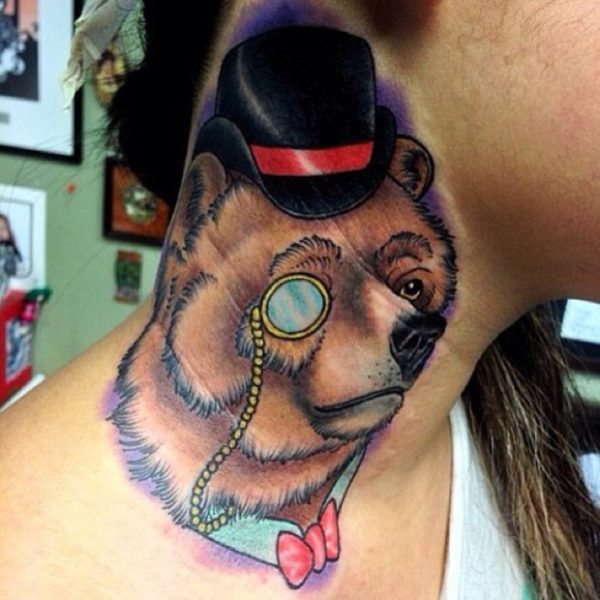 Sweet Bear Tattoo On Neck