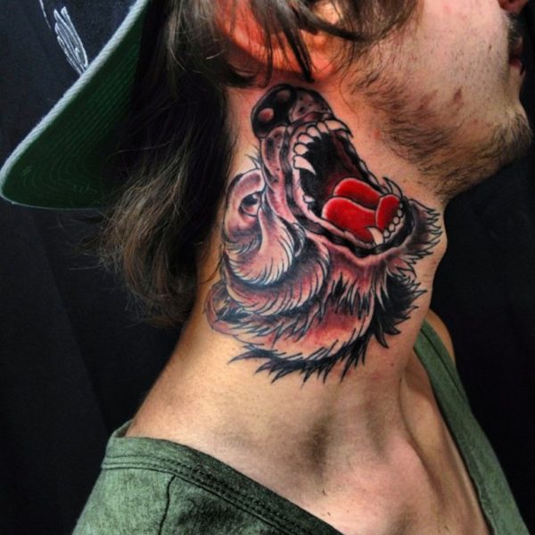 Wonderful Bear Tattoo On Neck