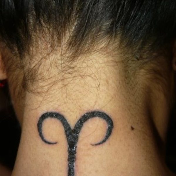Wonderful Aries Neck Back Tattoo